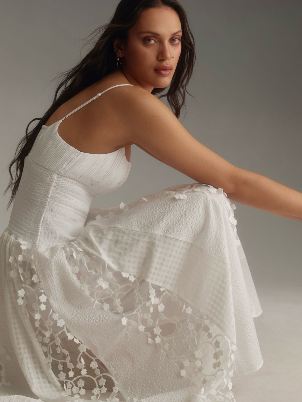 Maeve Embellished Smocked Midi Dress